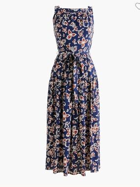 NWT J Crew Factory size 10 high neck tie waist midi dress blue floral casual